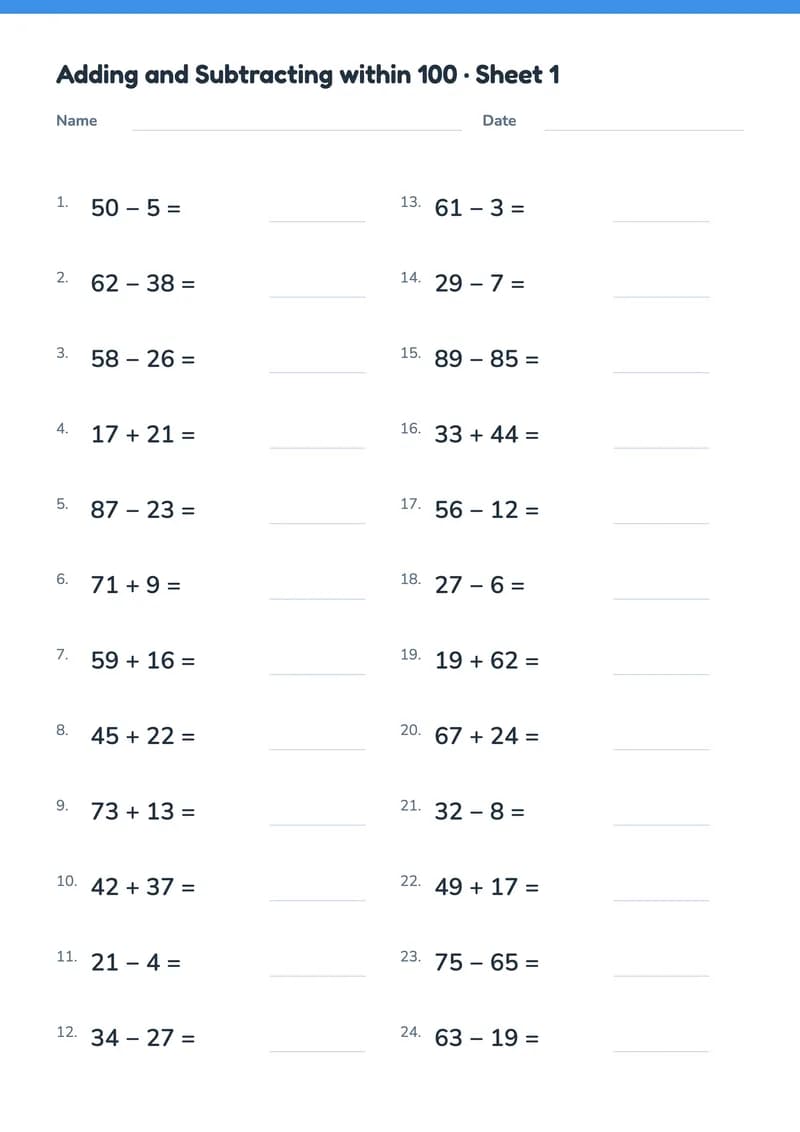 Adding and Subtracting within 100
