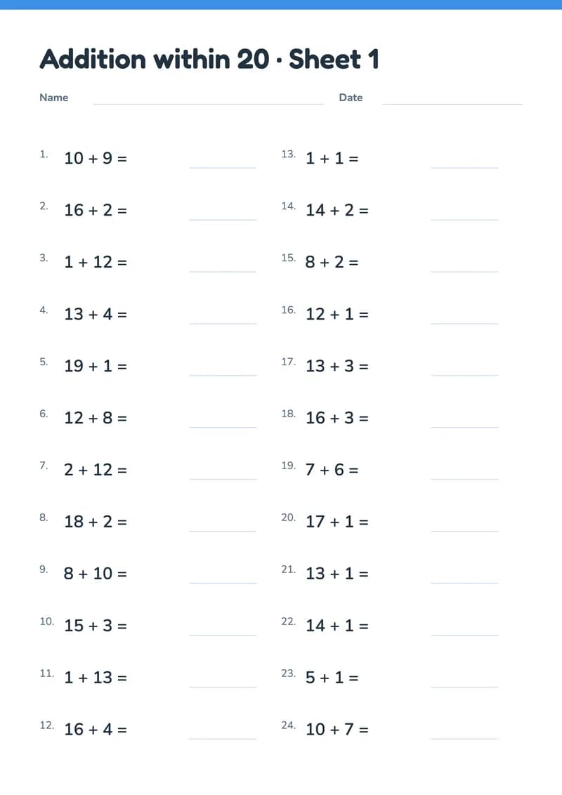 Addition within 20