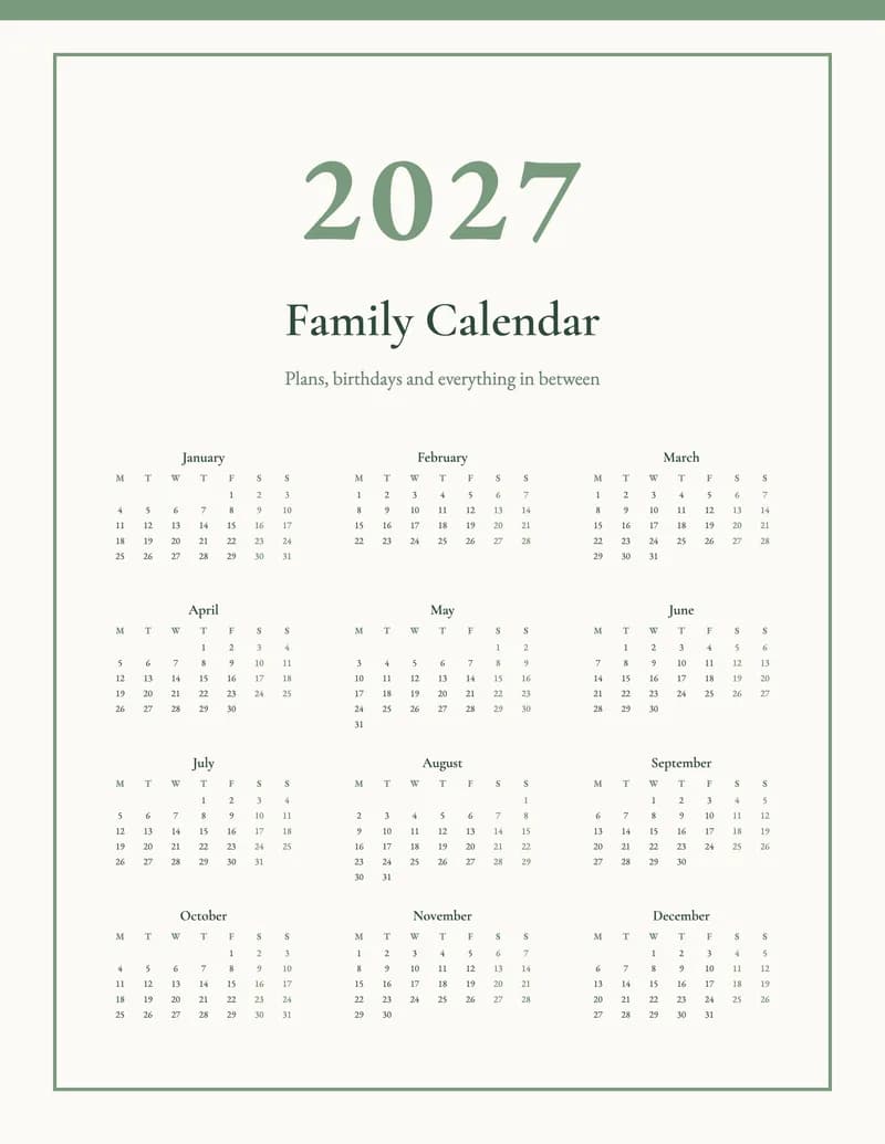 2027 Botanical Calendar (US Letter)