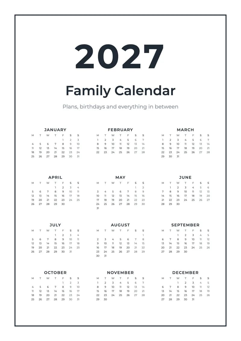 2027 Minimal Calendar (A4)