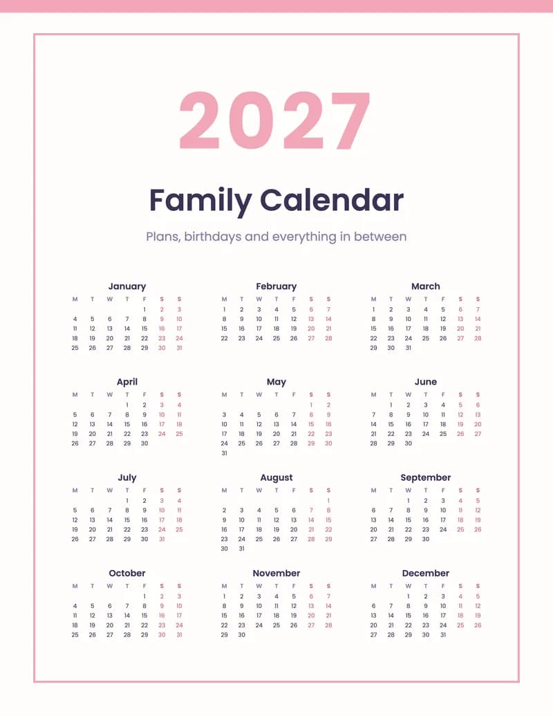 2027 Pastel Calendar (US Letter)
