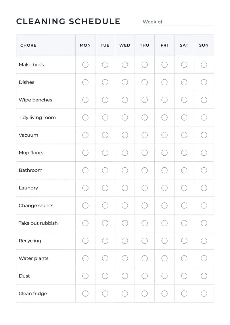Weekly Cleaning Schedule template preview