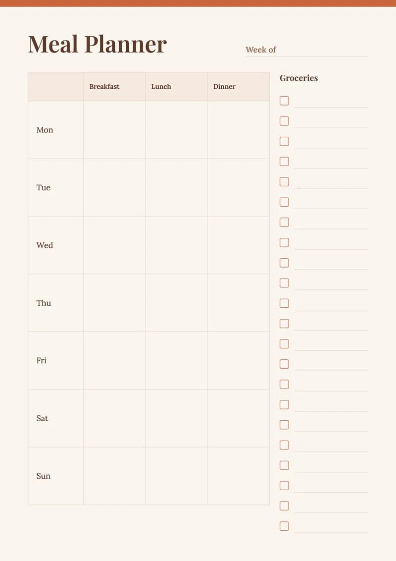 Weekly Meal Planner template preview