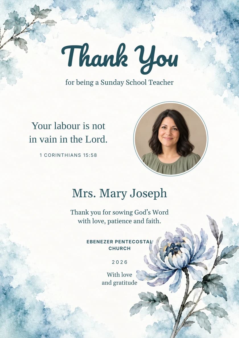 Sunday School · Blue Chrysanthemum template preview