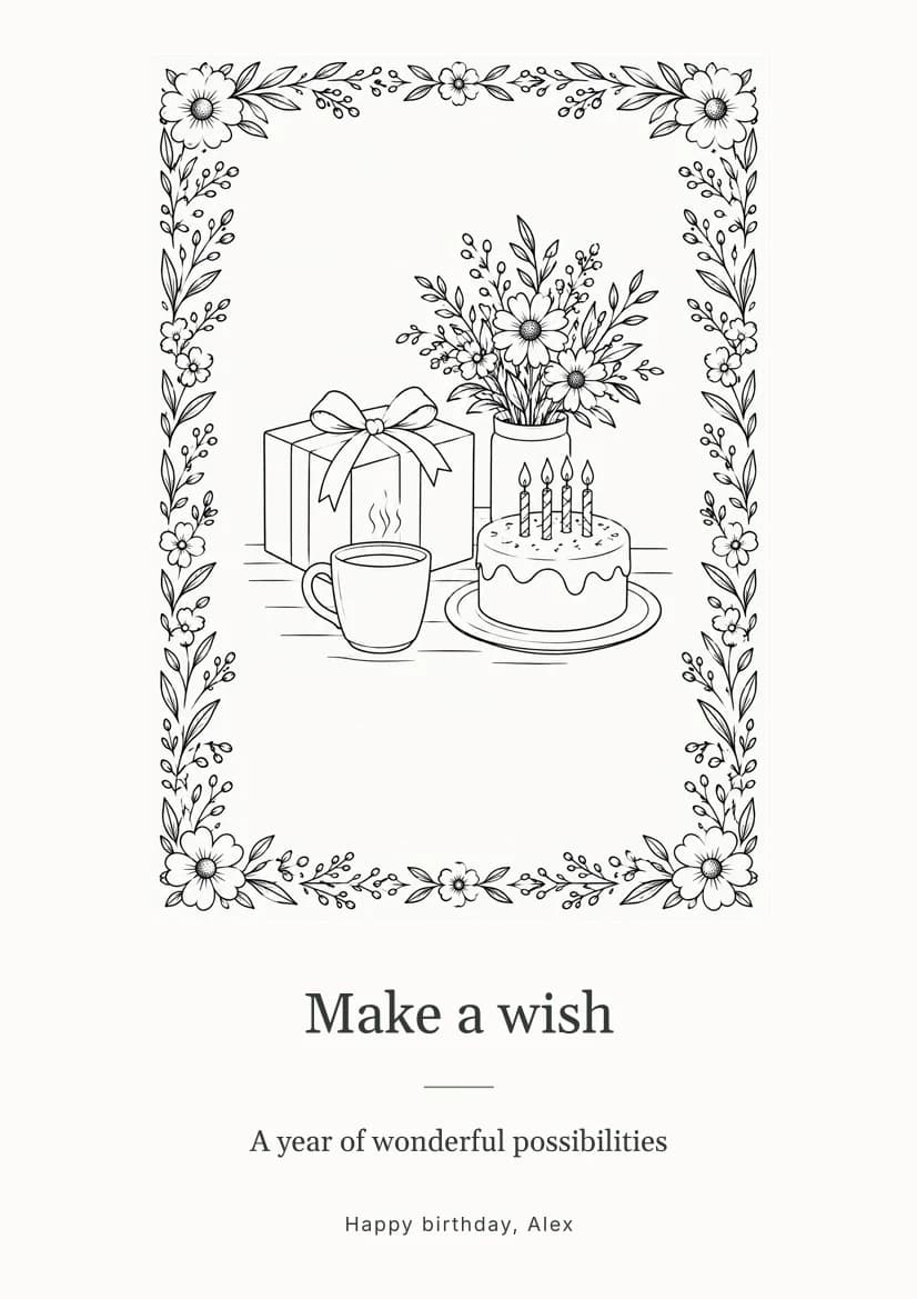 Birthday Line Art template preview