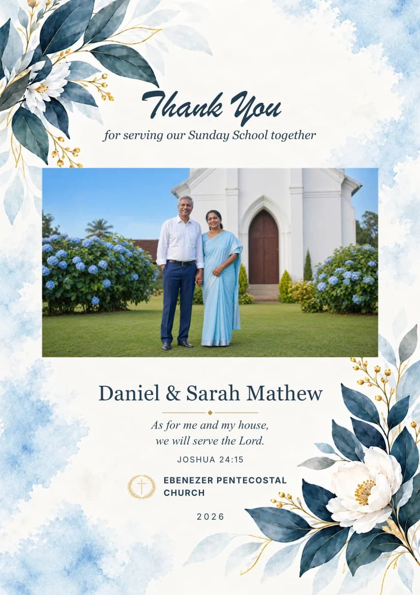 Sunday School · Navy Botanical Couple (Horizontal Photo)